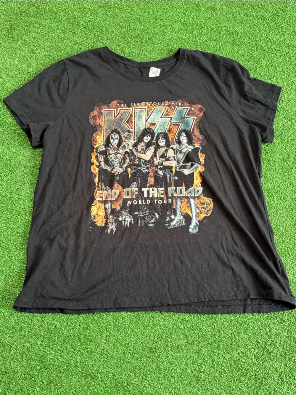 Kiss Black Tee with Orange Flame Graphic